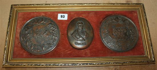 Framed commemorative Wellington medallions